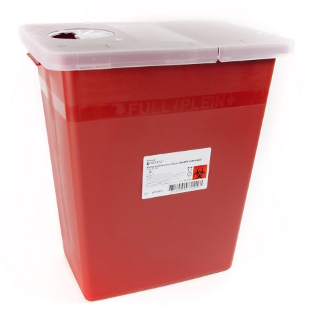 McKesson Prevent - Sharps Container 13-3/4 W X 13-3/4 D X 14 H Inch 8 Gallon Red Base / Translucent Lid Horizontal / Vertical Entry Hinged Rotor Lid - 80-8705