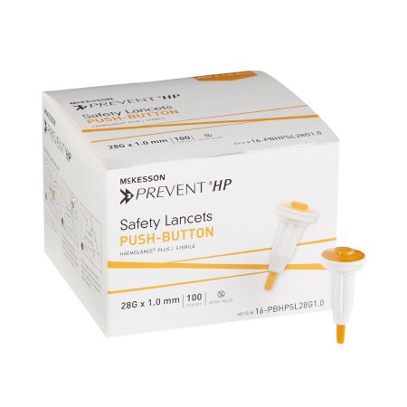 McKesson Prevent - Lancet Fixed Depth Lancet Needle 1.0 mm Depth 28 Gauge Push Button Activation - 16-PBHPSL28G1.0