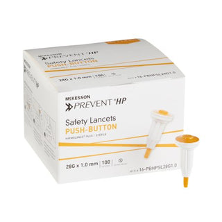 McKesson Prevent - Lancet Fixed Depth Lancet Needle 1.0 mm Depth 28 Gauge Push Button Activation - 16-PBHPSL28G1.0