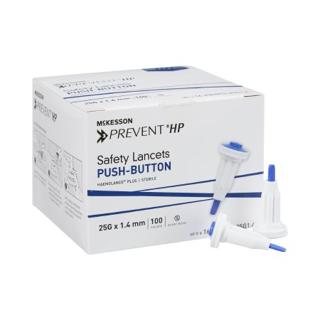 McKesson Prevent - Lancet Fixed Depth Lancet Needle 1.4 mm Depth 25 Gauge Push Button Activation - 16-PBHPSL25G1.4
