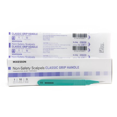 McKesson - Scalpel No. 11 Stainless Steel / Plastic Classic Grip Handle Sterile Disposable - 16-63811