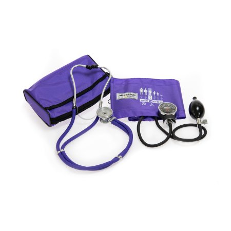 McKesson Brand - Aneroid Sphygmomanometer Combo Kit Pocket Style Hand Held Size 11 Nylon Cuff 22 Inch Stethoscope Tube Sprague Rappaport Stethoscope - 01-768-641-11AVGM