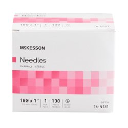 McKesson  Hypodermic Needle 1 Inch Length 18 Gauge Thin Wall Without Safety - 16-N181
