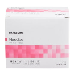 McKesson Hypodermic Needle 1-1/2 Inch Length 18 Gauge Thin Wall Without Safety - 16-N18105
