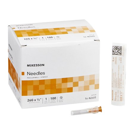 McKesson - Hypodermic Needle NonSafety 26 Gauge 1/2 Inch Length Regular Wall - 16-N2605