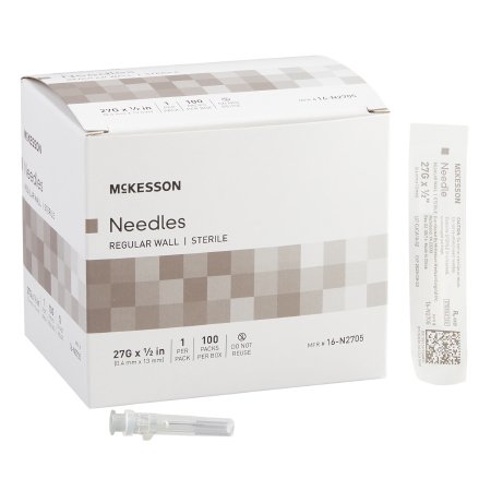 McKesson - Hypodermic Needle NonSafety 27 Gauge 1/2 Inch Length Regular Wall - 16-N2705