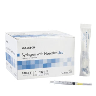 McKesson - Syringe with Hypodermic Needle 3 mL 20 Gauge 1 Inch Thin Wall NonSafety - 16-SN3C201