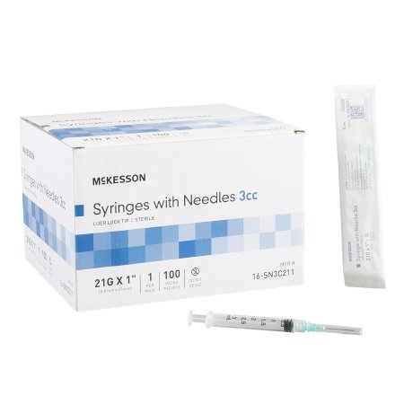 McKesson - Syringe with Hypodermic Needle 3 mL 21 Gauge 1 Inch Thin Wall NonSafety - 16-SN3C211