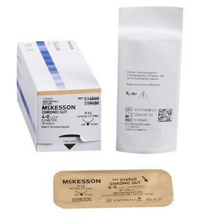 McKesson - Suture with Needle Absorbable Uncoated Black Suture Chromic Gut Size 4 - 0 18 Inch Suture 1-Needle 13 mm Length 3/8 Circle Reverse Cutting Needle - S1654G
