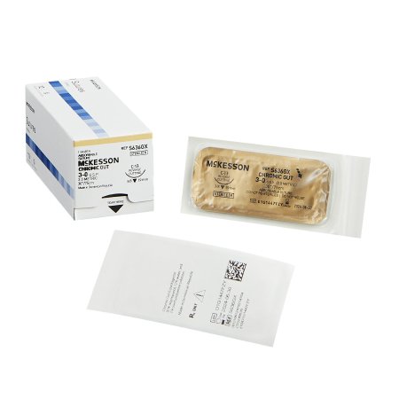 McKesson - Suture with Needle Absorbable Uncoated Undyed Suture Chromic Gut Size 3 - 0 30 Inch Suture 1-Needle 19 mm Length 3/8 Circle Reverse Cutting Needle - S636GX