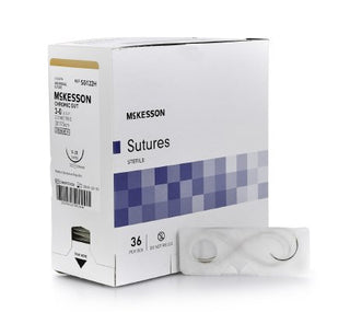 McKesson - Suture with Needle Absorbable Uncoated Black Suture Chromic Gut Size 3 - 0 30 Inch Suture 1-Needle 26 mm Length 1/2 Circle Taper Point Needle - SG122H