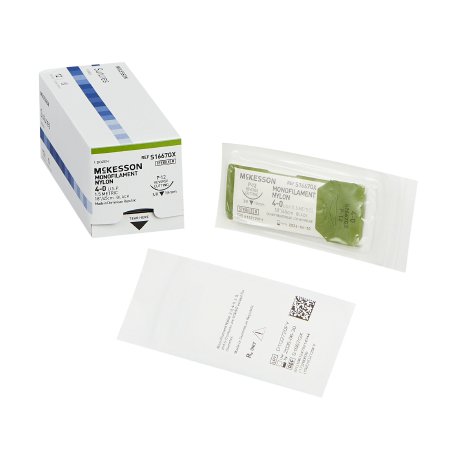 McKesson - Suture with Needle Nonabsorbable Uncoated Black Suture Monofilament Nylon Size 4 - 0 18 Inch Suture 1-Needle 19 mm Length 3/8 Circle Reverse Cutting Needle - S1667GX