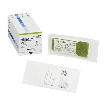 McKesson - Suture with Needle Nonabsorbable Uncoated Black Suture Monofilament Nylon Size 4 - 0 18 Inch Suture 1-Needle 19 mm Length 3/8 Circle Reverse Cutting Needle - S662GX