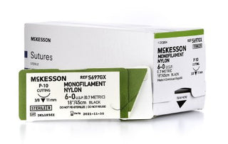 McKesson - Suture with Needle Nonabsorbable Uncoated Black Suture Monofilament Nylon Size 6 - 0 18 Inch Suture 1-Needle 11 mm Length 3/8 Circle Reverse Cutting Needle - S697GX