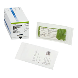 McKesson - Suture with Needle Nonabsorbable Uncoated Black Suture Monofilament Nylon Size 5 - 0 18 Inch Suture 1-Needle 13 mm Length 3/8 Circle Reverse Cutting Needle - S698GX