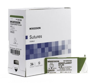 McKesson - Suture with Needle Nonabsorbable Uncoated Black Suture Monofilament Nylon Size 4 - 0 18 Inch Suture 1-Needle 12 mm Length 3/8 Circle Reverse Cutting Needle - S931BX