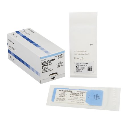 McKesson - Suture with Needle Nonabsorbable Uncoated Black Suture Braided Silk Size 4 - 0 18 Inch Suture 1-Needle 19 mm Length 3/8 Circle Reverse Cutting Needle - S683GX