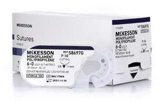McKesson - Suture with Needle Nonabsorbable Uncoated Blue Suture Monofilament Polypropylene Suture Size 6 - 0 18 Inch Suture 1-Needle 11 mm Length 3/8 Circle Reverse Cutting Needle - S8697G