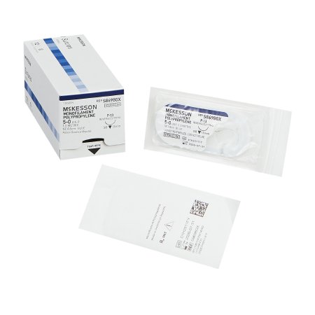 McKesson - Suture with Needle Nonabsorbable Uncoated Blue Suture Monofilament Polypropylene Suture Size 5 - 0 18 Inch Suture 1-Needle 13 mm Length 3/8 Circle Reverse Cutting Needle - S8698GX