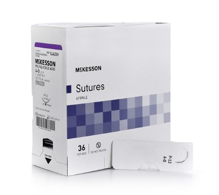 McKesson - Suture with Needle Absorbable Uncoated Undyed Suture Braided Polyglycolic Acid Suture Size 4 - 0 30 Inch Suture 1-Needle 19 mm Length 3/8 Circle Reverse Cutting Needle - SJ422H