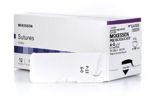 McKesson - Suture with Needle Absorbable Uncoated Undyed Suture Braided Polyglycolic Acid Suture Size 6 - 0 18 Inch Suture 1-Needle 13 mm Length 3/8 Circle Reverse Cutting Needle - SJ492GX