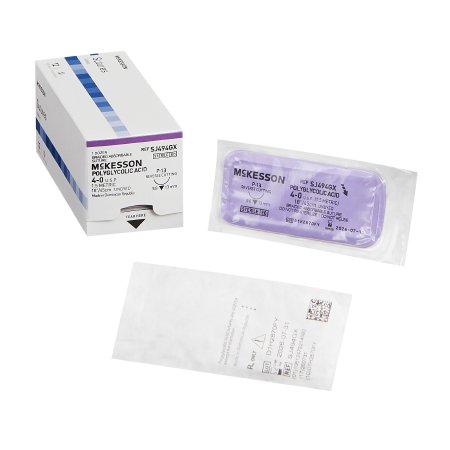 McKesson - Suture with Needle Absorbable Uncoated Undyed Suture Braided Polyglycolic Acid Suture Size 4 - 0 18 Inch Suture 1-Needle 13 mm Length 3/8 Circle Reverse Cutting Needle - SJ494GX