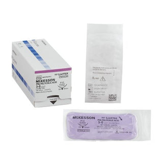 McKesson - Suture with Needle Absorbable Uncoated Undyed Suture Braided Polyglycolic Acid Suture Size 3 - 0 18 Inch Suture 1-Needle 19 mm Length 3/8 Circle Reverse Cutting Needle - SJ497GX