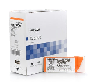 McKesson - Suture with Needle Nonabsorbable Coated Blue Suture Braided Polyester Size 5 - 0 36 Inch Suture 1-Needle 16 mm Length 1/2 Circle Taper Point Needle - SX556H
