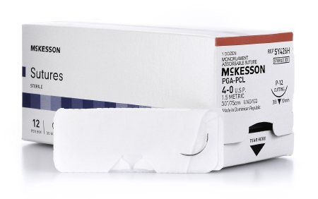McKesson - Suture with Needle Absorbable Uncoated Undyed Suture Monofilament Polyglycolic Acid / PCL Size 4 - 0 30 Inch Suture 1-Needle 19 mm Length 3/8 Circle Reverse Cutting Needle - SY426H