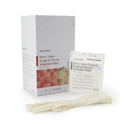 McKesson Perry Performance Plus - Surgical Glove Size 5.5 Sterile Pair Latex Extended Cuff Length Smooth Cream Not Chemo Approved - 20-1055N