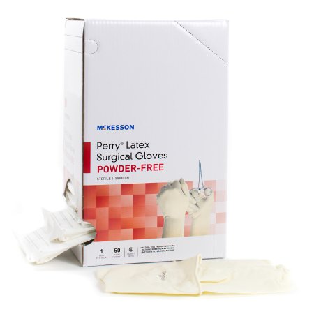 McKesson Perry Performance Plus - Surgical Glove Size 8 Sterile Pair Latex Extended Cuff Length Smooth Cream Not Chemo Approved - 20-1080N