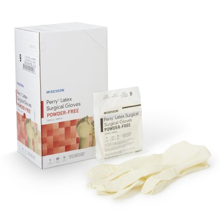 McKesson Perry Performance Plus - Surgical Glove Size 9 Sterile Pair Latex Extended Cuff Length Smooth Cream Not Chemo Approved - 20-1090N