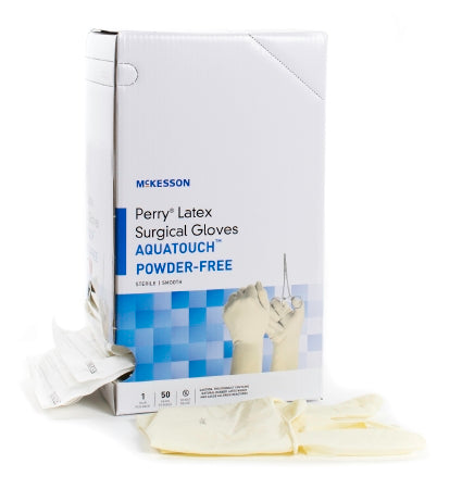 McKesson Perry Performance Plus AquaTouch - Surgical Glove Size 7 Sterile Pair Latex Extended Cuff Length Smooth Cream Not Chemo Approved - 20-1270N