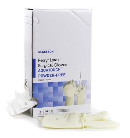 McKesson Perry Performance Plus AquaTouch - Surgical Glove Size 8.5 Sterile Pair Latex Extended Cuff Length Smooth Cream Not Chemo Approved - 20-1285N