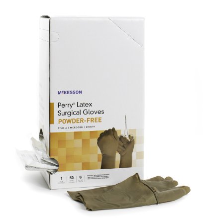 McKesson Perry - Surgical Glove Size 5.5 Sterile Pair Latex Extended Cuff Length Smooth Brown Not Chemo Approved - 20-1355N