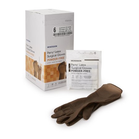 McKesson Perry - Surgical Glove Size 6 Sterile Pair Latex Extended Cuff Length Smooth Brown Not Chemo Approved - 20-1360N