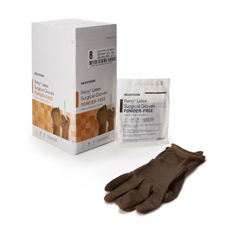 McKesson Perry - Surgical Glove Size 8 Sterile Pair Latex Extended Cuff Length Smooth Brown Not Chemo Approved - 20-1380N