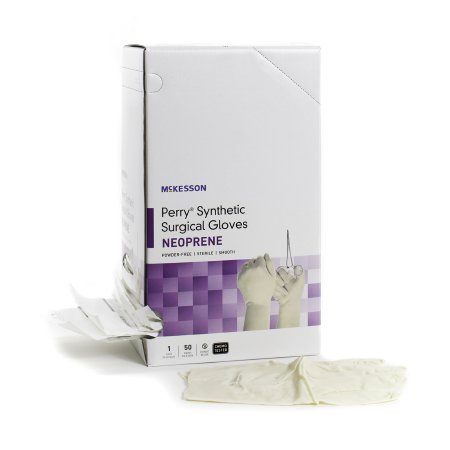 McKesson Perry Synthetic Surgical Gloves - Surgical Glove Size 8 Sterile Pair Polychloroprene Extended Cuff Length Smooth Cream Chemo Tested - 20-2680N