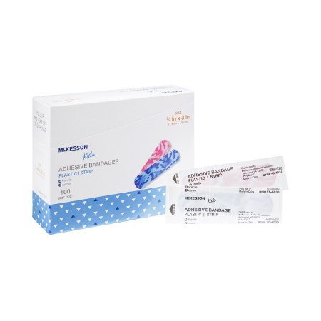McKesson Kids - Adhesive Strip 3/4 X 3 Inch Plastic Rectangle Kid Design (Blue / Pink Camo) Sterile - 16-4836