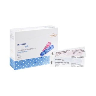 McKesson Kids - Adhesive Strip 3/4 X 3 Inch Plastic Rectangle Kid Design (Blue / Pink Camo) Sterile - 16-4836