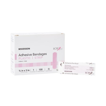 McKesson - Adhesive Strip 3/4 X 3 Inch Plastic Rectangle Pink Sterile - 16-4835