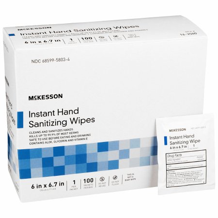 McKesson - Hand Sanitizing Wipe 100 Count Ethyl Alcohol Wipe Individual Packet - 16-3500