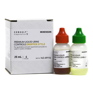 Mckesson Urine Chemistry Control Set Consult™ Analyte Testing Positive Level / Negative Level 2 Level 1 (Abnormal) 25 mL Bottles, 2 Level 2 (Normal with hCG) 25 mL Bottles -K-163-89116