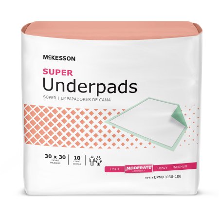 McKesson Super - Underpad 30 X 30 Inch Disposable Fluff / Polymer Moderate Absorbency - UPMD3030-100