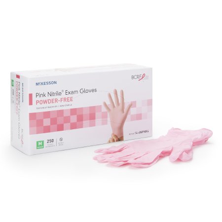 McKesson Pink Nitrile - Exam Glove Medium NonSterile Nitrile Standard Cuff Length Textured Fingertips Pink Not Chemo Approved - 14-6NPNK4