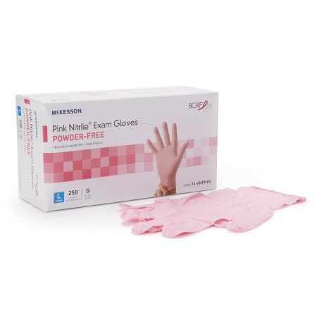 McKesson Pink Nitrile - Exam Glove Large NonSterile Nitrile Standard Cuff Length Textured Fingertips Pink Not Chemo Approved - 14-6NPNK6