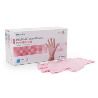 McKesson Pink Nitrile - Exam Glove Large NonSterile Nitrile Standard Cuff Length Textured Fingertips Pink Not Chemo Approved - 14-6NPNK6