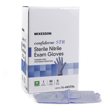 McKesson Confiderm STR - Exam Glove Small Sterile Pair Nitrile Standard Cuff Length Textured Fingertips Blue Not Chemo Approved - 14-6NSTR2