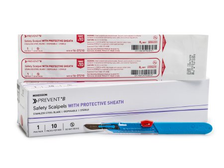 McKesson Prevent B - Safety Scalpel No. 10 Stainless Steel / Plastic Classic Grip Handle Sterile Disposable - 16-37210