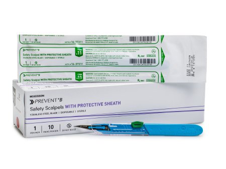 McKesson Prevent B - Safety Scalpel No. 11 Stainless Steel / Plastic Classic Grip Handle Sterile Disposable - 16-37211